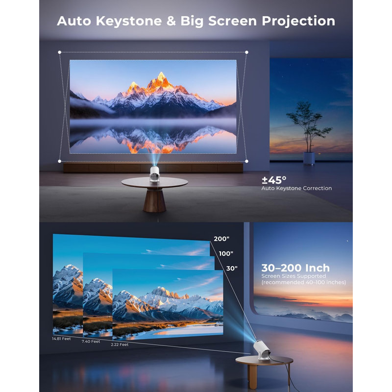 Mini Portable Projector with WiFi & Bluetooth, 4K Supported, Dynamic Starry Sky Light, 180° Rotation, Auto Keystone for Indoor Outdoor Movies