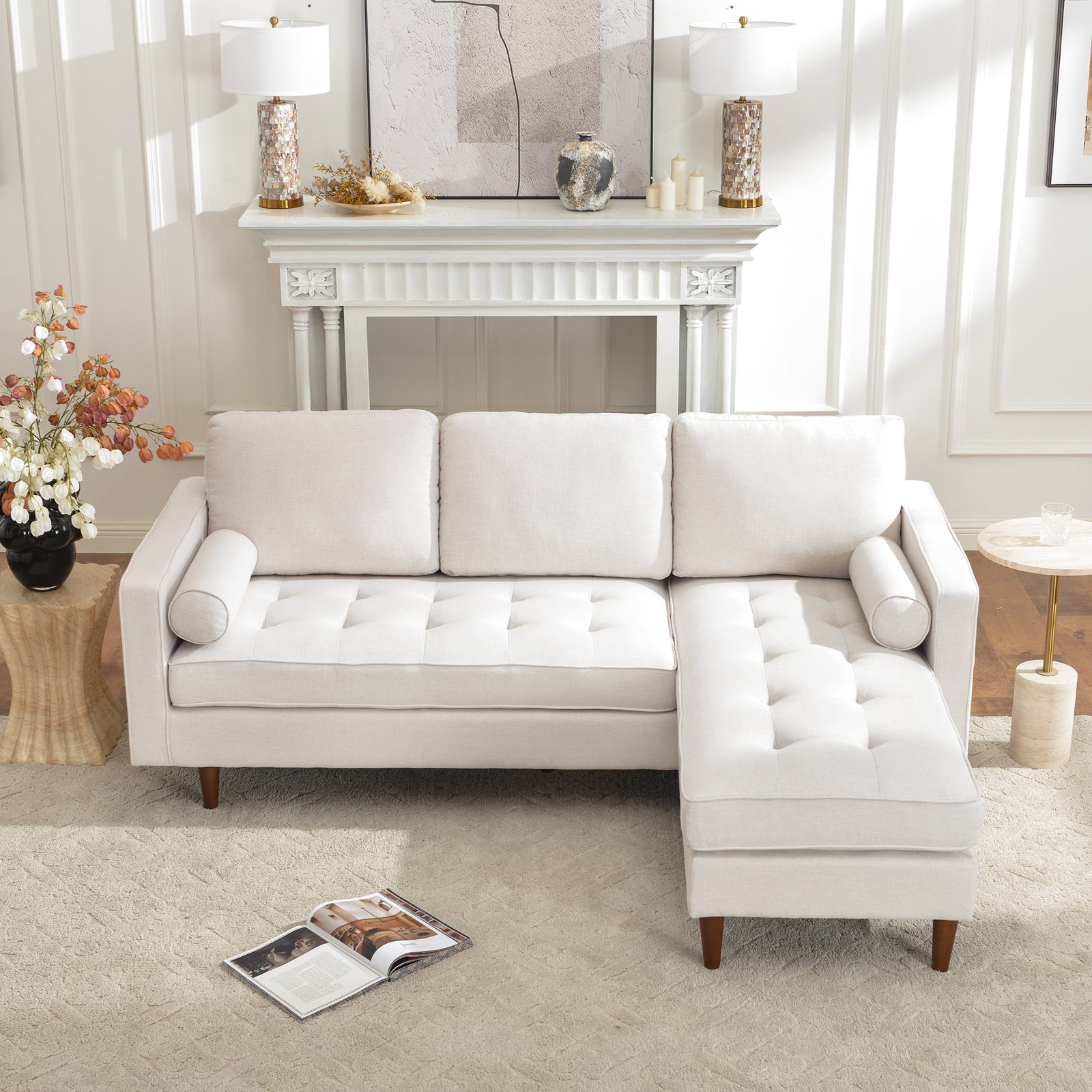 Geo Linen Reversible Sofa and Chaise, Ivory Linen