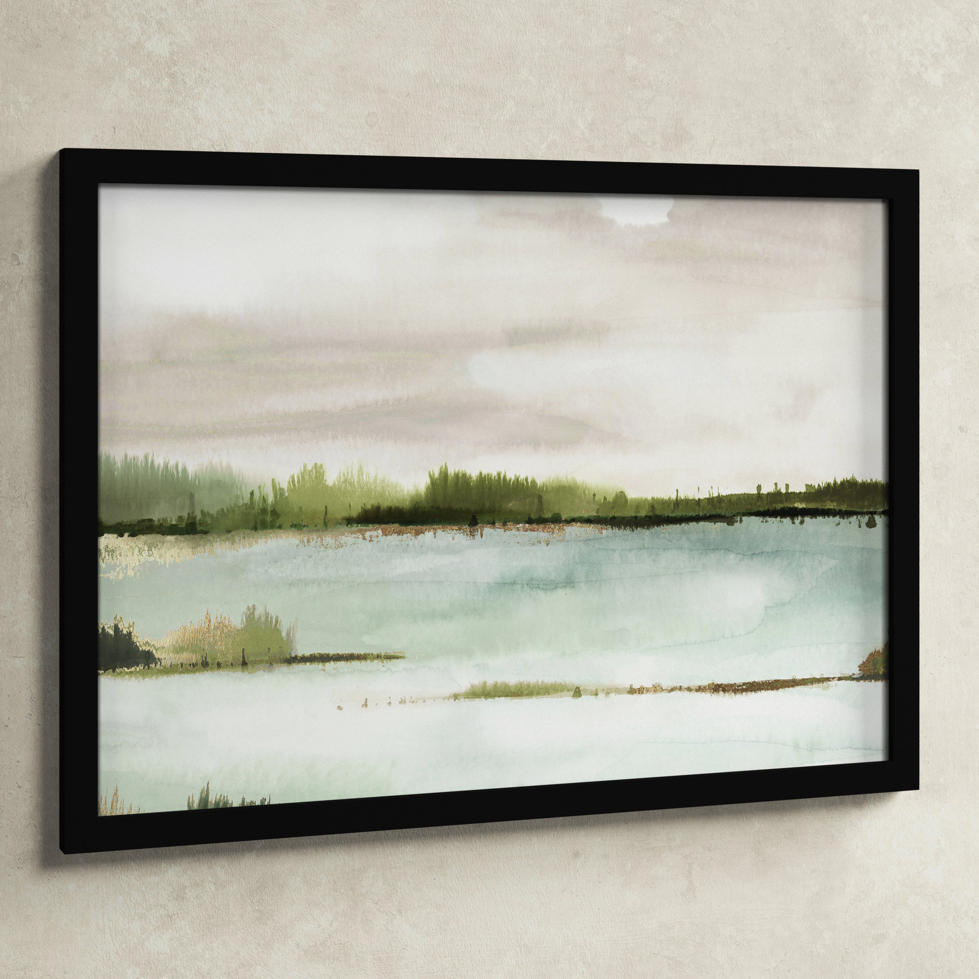 Silent Lake, 26.5" H x 36.5" W x 1.12" D, Black Framed