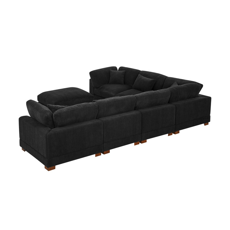 Arliz 7 - Piece 144" Wide Reversible Modular Corner Sectional with Ottoman, Black Corduroy