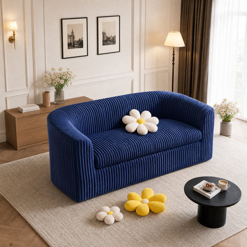 Canapé rembourré en velours côtelé Boneless, H 27,6 po x l 74,8 po x P 31,5 po, Bleu