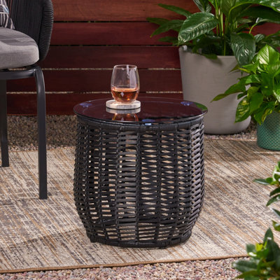 Table d'appoint de patio 15,87 pouces de conception, enveloppée, en verre trempé et en fer thermolaqué, avec