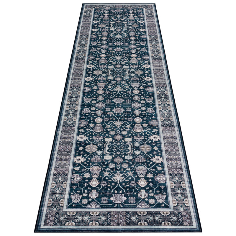 LENORE Machine Washable Vintage Floral Design Area Rug, Rectangle 2'6" x 9'