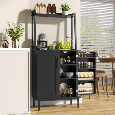 51" Modern Kitchen Pantry Storage Cabinet, Freestanding Hutch With Doors & Shelves, Buffet Sideboard With Microwave Stand, Coffee Bar, Cupboard For Di by Latitude Run