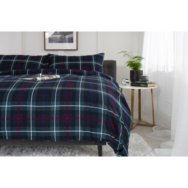 Cotton Plaid Duvet Cover Set with Pillowcases Included, Kingsize - 2 Standard Pillowcases