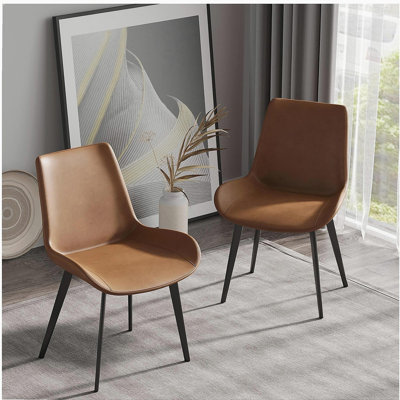 Modern Dining Room Black Metal Leg Chair - Brown - 2 Pieces Per Carton