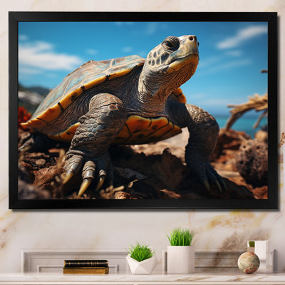 " Green Blue Turtle Portrait Stunning " Mixed Media Print