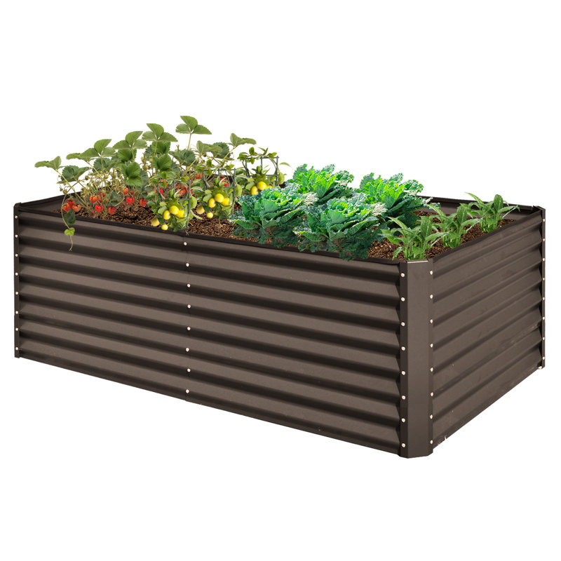 Sacia Metal Outdoor Raised Garden Bed, 23.62" H x 70.87" W x 35.43" D, Brown
