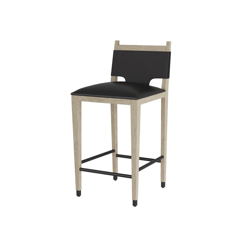 Burdock Bar Stool, Black Leather, Counter Stool (27” Seat Height)
