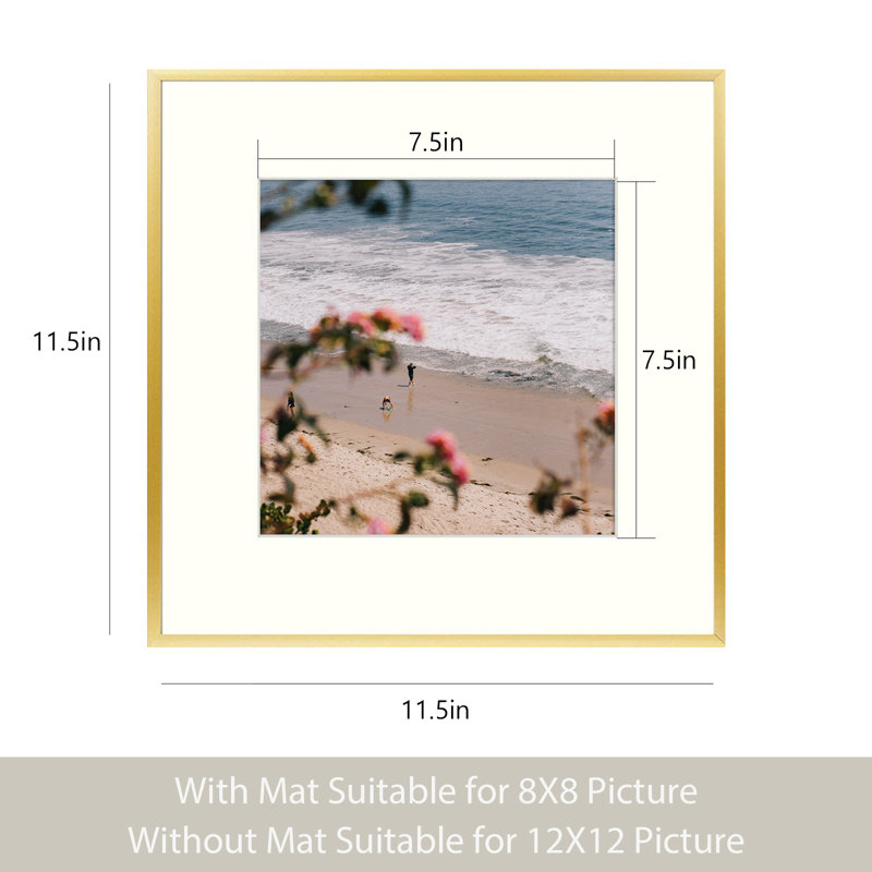 Marilisa Square Picture Frame, Metal Photo Frame with Mat, for Wall Home Office Décor, 12" x 12", Gold