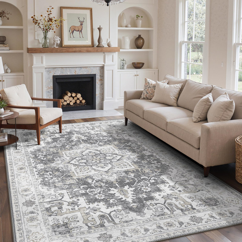 Nathalya Oriental Performance Machine Washable Non Slip Neutral Gray Indoor Area Rug, Rectangle 160 x 230 cm