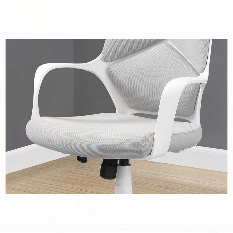 Office Chair,Adjustable Height,Swivel,Ergonomic,Armrests,Computer Desk,Work,Grey Mesh,White Metal,Contemporary,, White