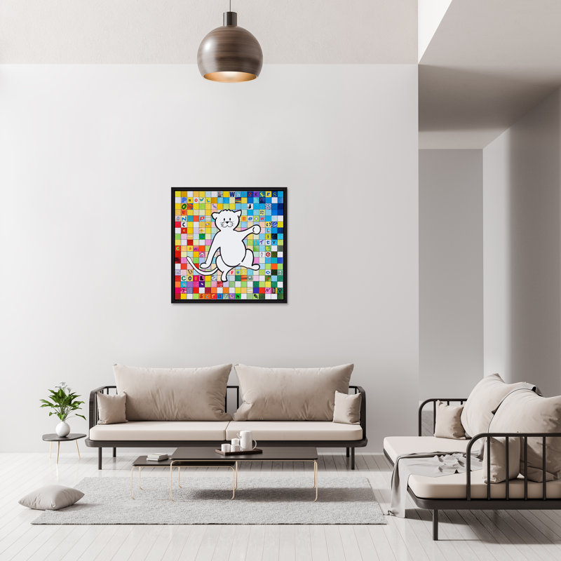 «Pop Cat» par JP Kilkenny - peinture sur toile à cadre flottant, Couche de verre