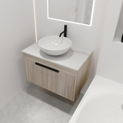 30 " Modern Design Float Bathroom Vanity With Ceramic Basin Set,  Wall Mounted  Vanity  With Soft Close Door,KD-Packing,2 Pieces Parcel