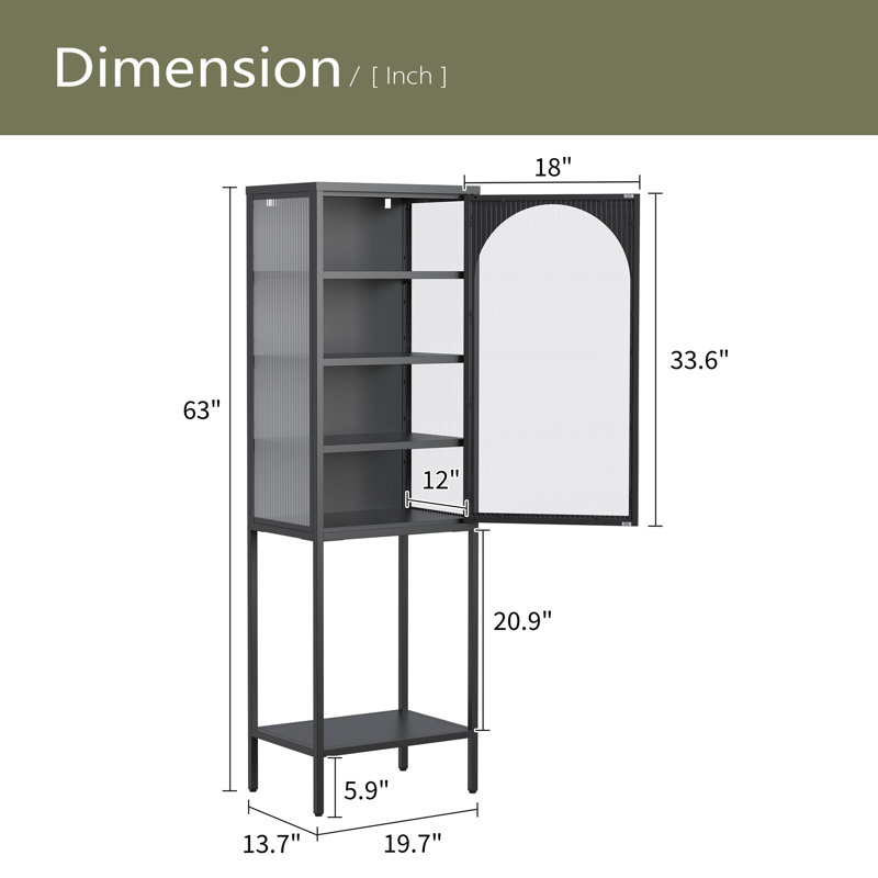 Armoire de rangement vitrée en métal avec porte vitrée - armoire de rangement cubique à 5 niveaux avec 3 tablettes réglables pour la cuisine, la salle à manger, le salon et la salle de bain