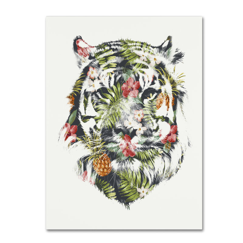 Tropical Tiger Canvas Art in Vibrant Colors by Robert Farkas