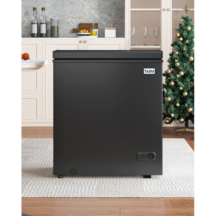 TABU Chest Freezer, 3.5 Cu Ft Deep Freezer with Removable Storage Basket, Black Top Open Door Freezer with 7 Level Adjustable Temperature