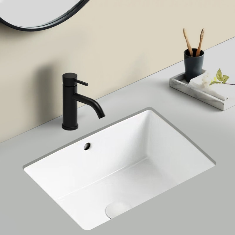 19.69 In. Undermount Rectangular Ceramic Bathroom Sink In Milk White