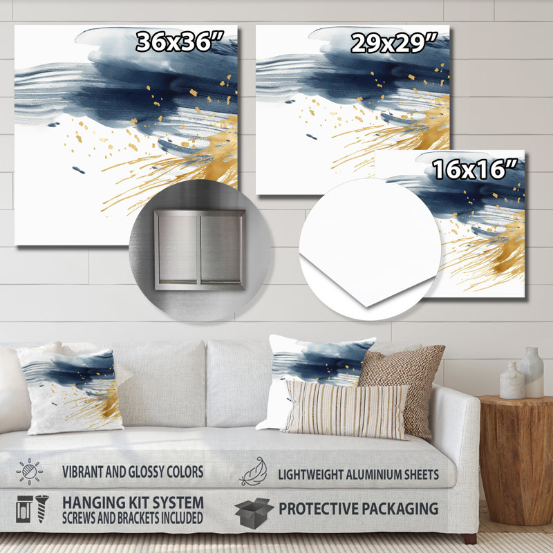 Dark Blue And Gold Abstract VII - Fractals Metal Wall Art, H 16 po x l 16 po x P 1 po