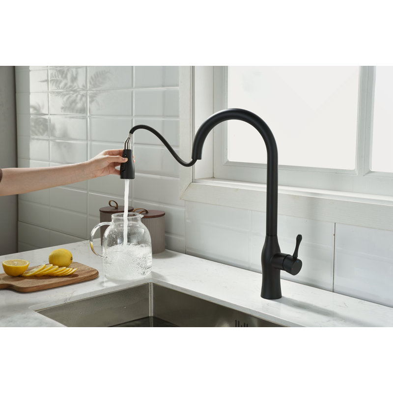 Robinet de cuisine rétractable à poignée simple, Noir