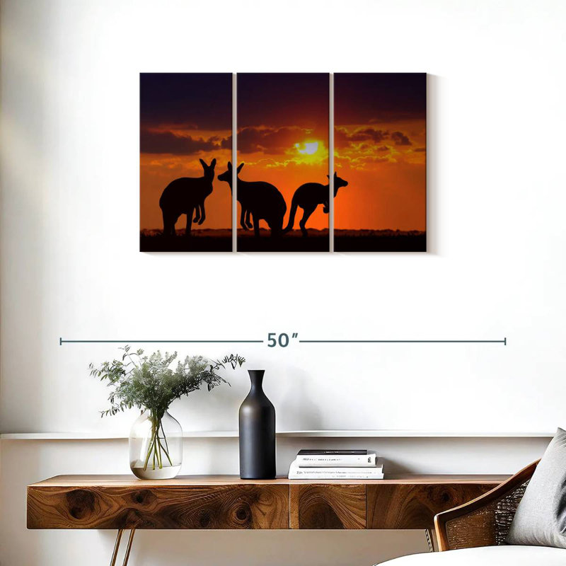 Safari kangourous au coucher du soleil, H 20 po x l 33 po