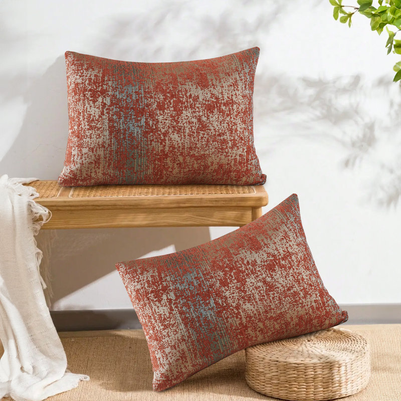 2 pièces de coussins décoratifs en chenille jacquard , Orange