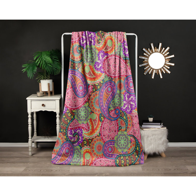 Throw Blanket, 50" W x 60" L, Paisley, Pink/Green