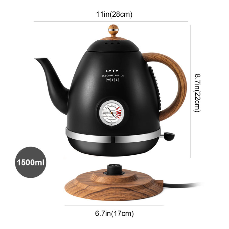 LUXESIT Electric Kettle With Thermometer Stainless Steel 1.5L 1000W  Gooseneck Pour Over Coffee Tea Kettle