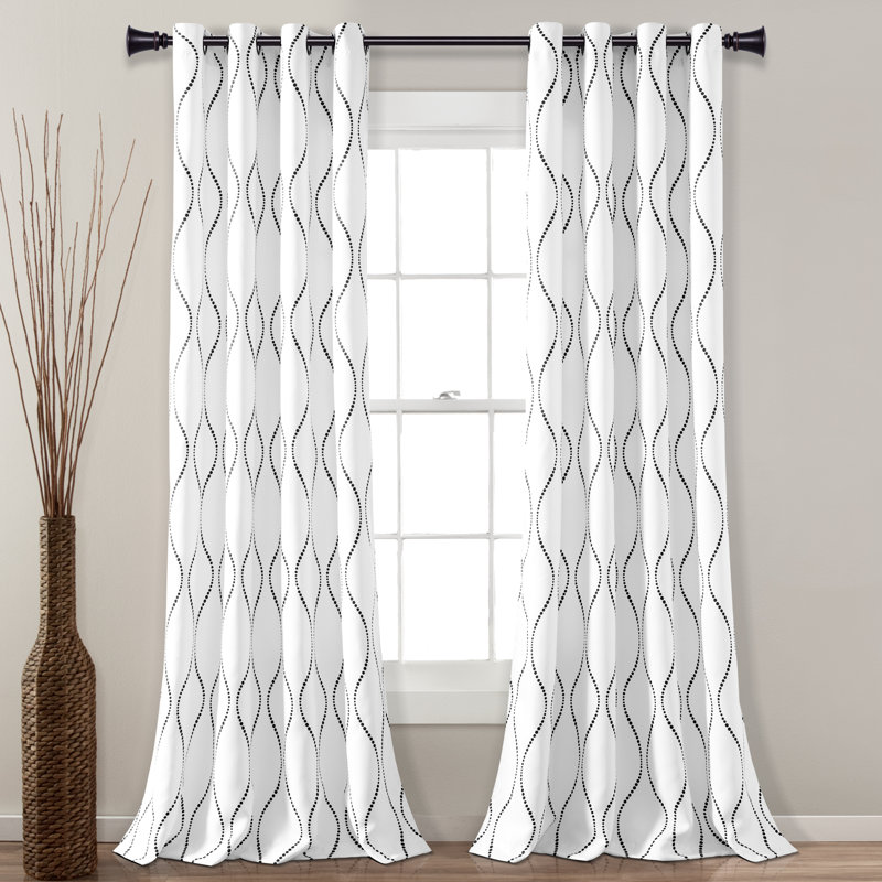 Paire de rideaux obscurcissant et isolant avec œillets Swirl, L 52 po x L 84 po, Blanc / noir