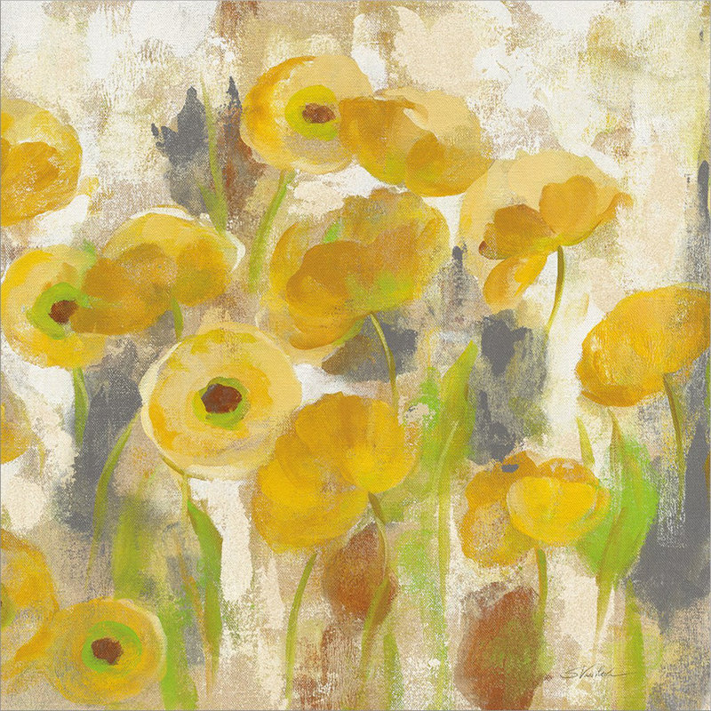 «Floating Yellow Flowers V» par Silvia Vassileva, reproduction sur toile tendue, H 12 po x l 12 po x P 1,5 po