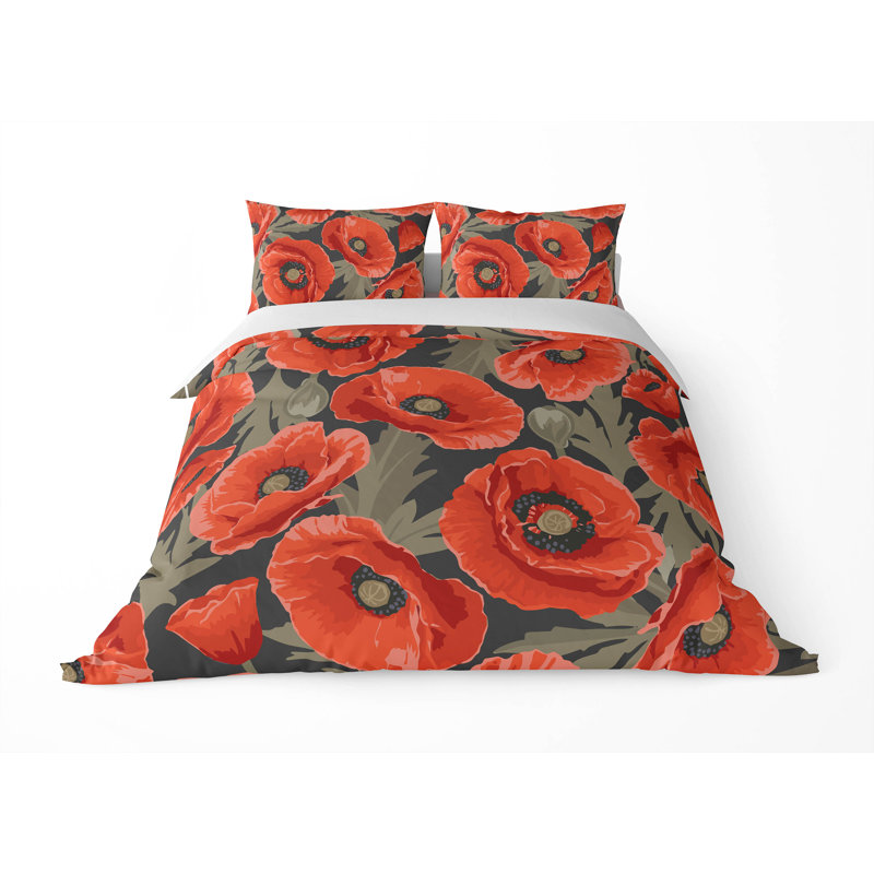 Ensemble d'édredon décoratif léger Poppie, Édredon très grand + 2 taies décoratives très , Floral gris anthracite