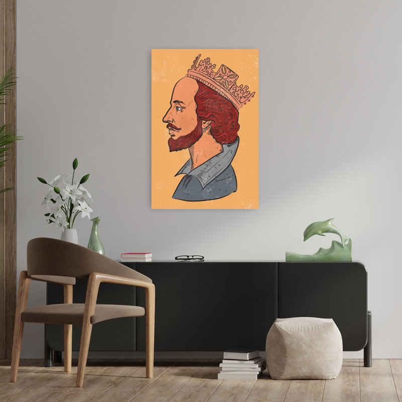 «Crowned Shakespeare Profile», art abstrait rétro, 36" H x 24" W