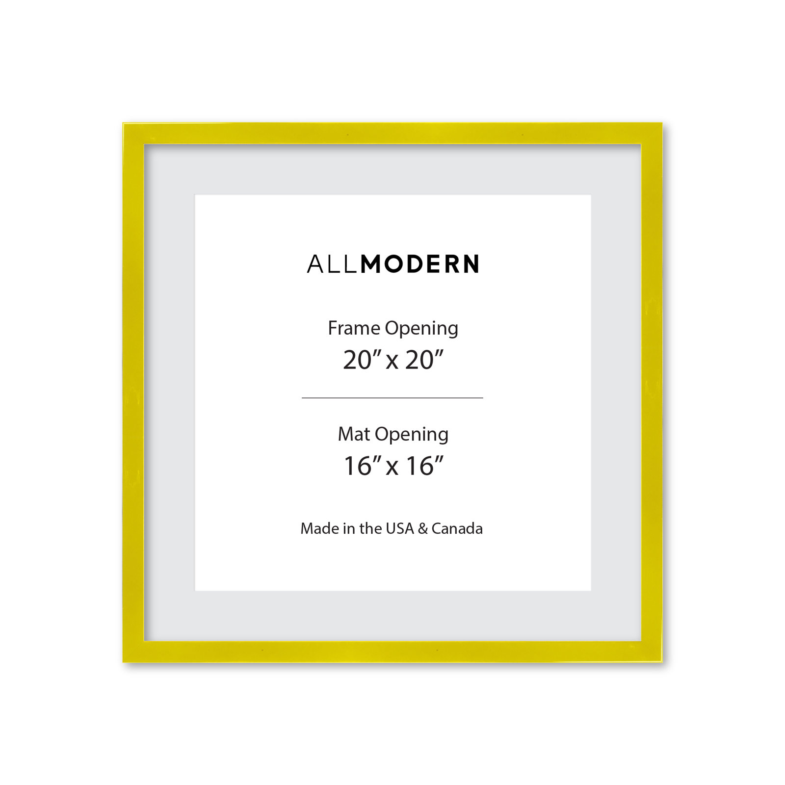 Benny Solid Wood Picture Frame, Sunburst Yellow, Included Mat, 20" x 20"