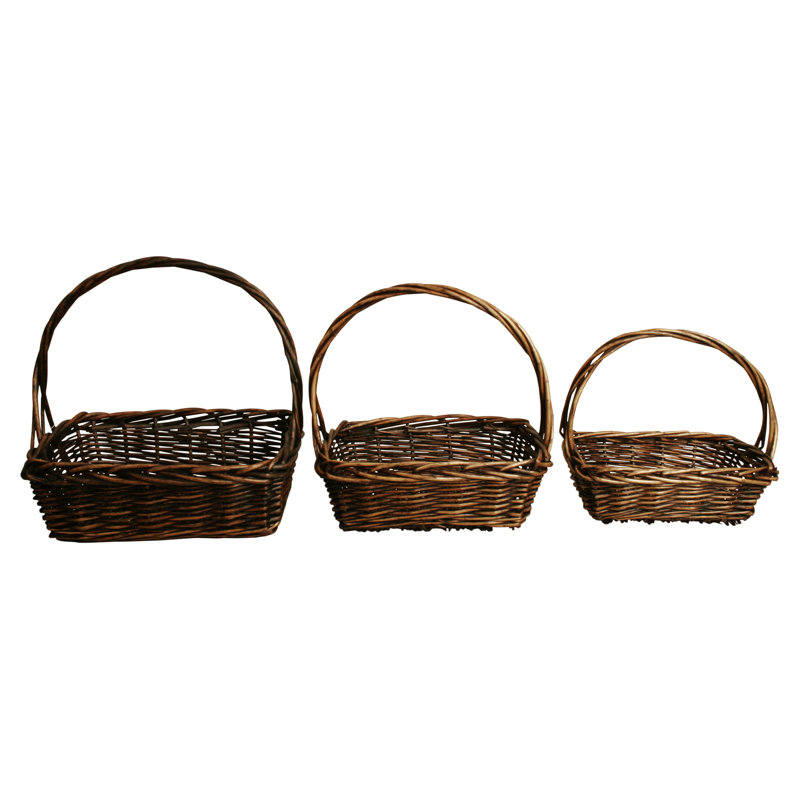 Dark Brown Wicker Rectangular Storage Basket Set
