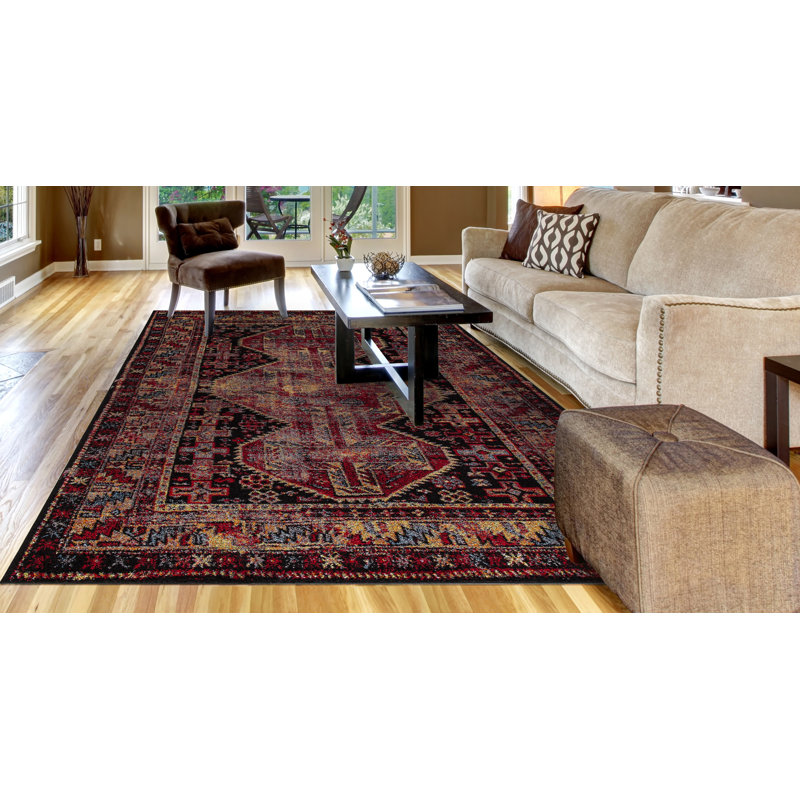 Antique Black/Red Area Rug, Rectangle 5'3" x 7'3"