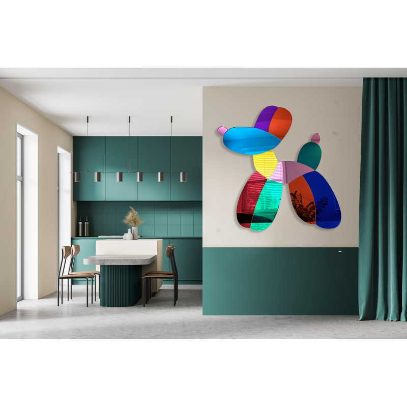 Petit miroir en forme de ballon de chien - sculpture murale Pop Art, H 28 po x l 28 po x P 1 po