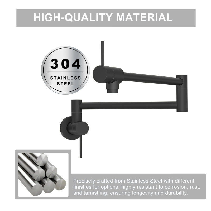 Wall Mount Kitchen Sink Fill Faucet, Folding Retractable With Single Hole Double Handle, Black