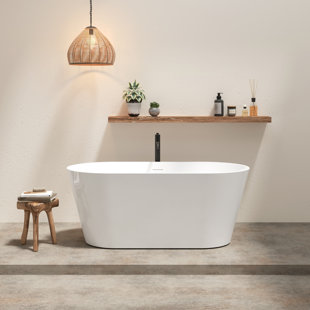 Shangri-La Elite 59" L x 29" W Freestanding Soaking Acrylic Bathtub with Brushed Nickel Drain