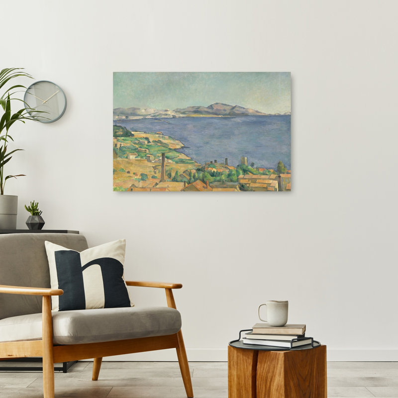Hillside Town By Sea Abstract Contemporary City Coastal Wall Art Print 1 Piece Wrapped Canvas Wall Art, 60.96cm H x 91.44cm W