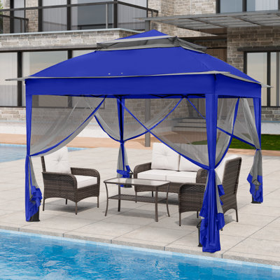 11 Ft. W x 11 Ft. D Outdoor Pop Up Soft Top Steel Patio Gazebo with Netting