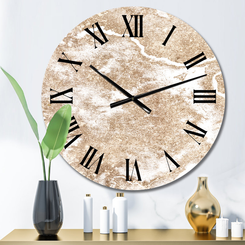 Art en marbre doré sur blanc - horloge murale moderne, Moyen