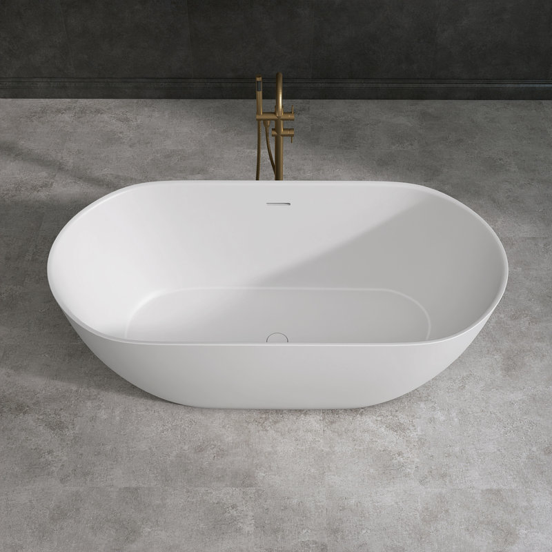 Baignoire de trempage autoportante ovale 63 po en résine de couleur unie avec bonde escamotable 63 po
