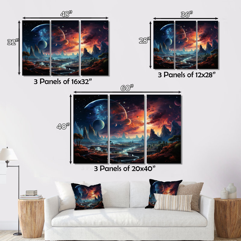 Ensemble de salon mural en métal orange bleu astronomical Dreams II - Galaxies