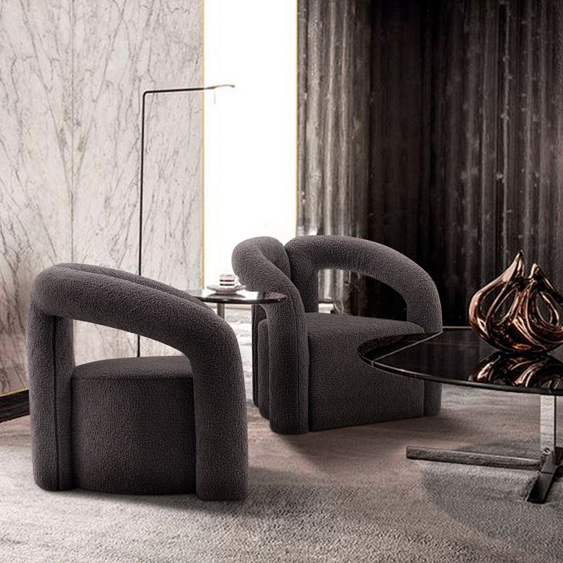 Fauteuil demi-tonneau noir Darian, Bouclé noir