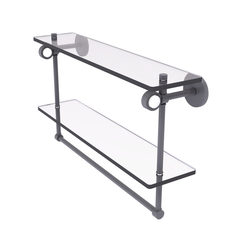 Tablette murale en verre double meuble-lavabo Margolis, H 12,8 po x l 22 po x p 5,6 po, Gris mat
