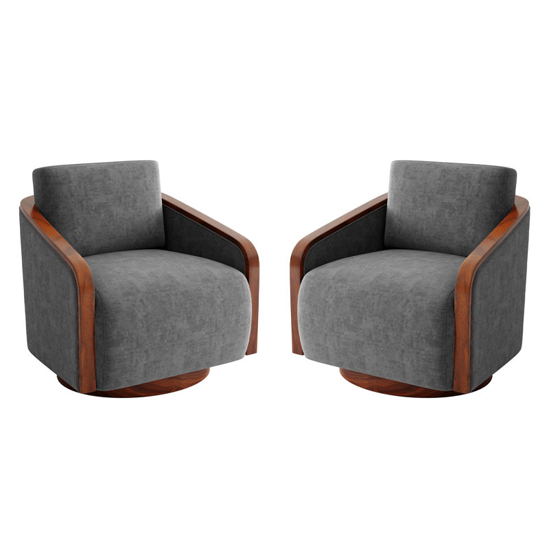 Upholstered Swivel Barrel Chair, Dark Grey
