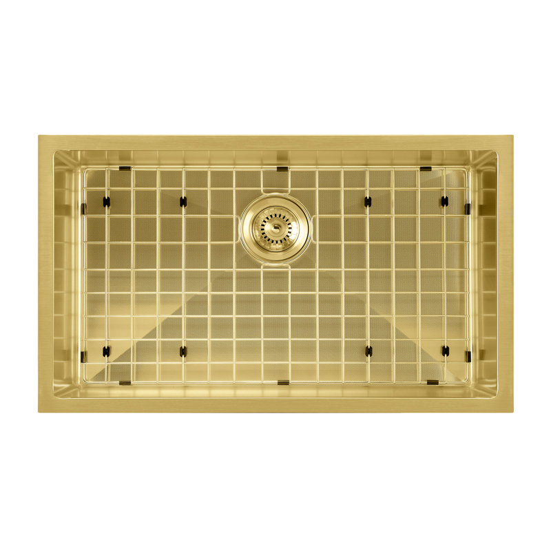 Noah Plus 33" L x 18" W Dual Mount Kitchen Sink with Basket Strainer, Brass