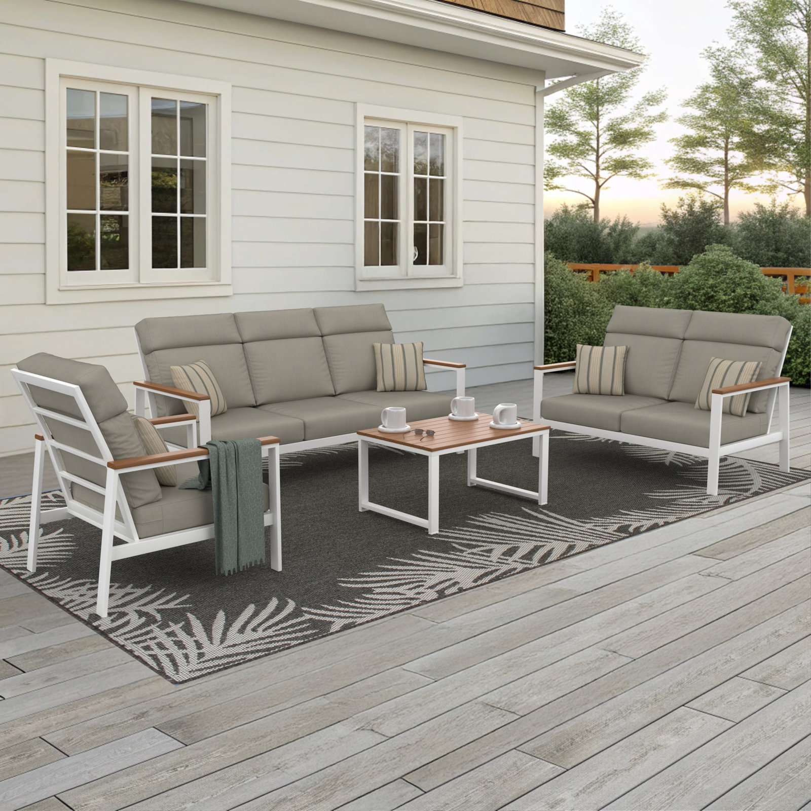 Townsend 6-Person Sunbrella® Patio Seating Group, Spectrum Dove, Brown