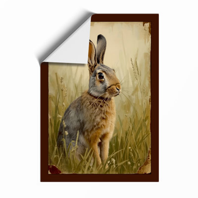 Alert Hare in Grass Vintage - Framed Print