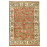 Hand Knotted Wool Oriental Area Rug in Rust And Ivory